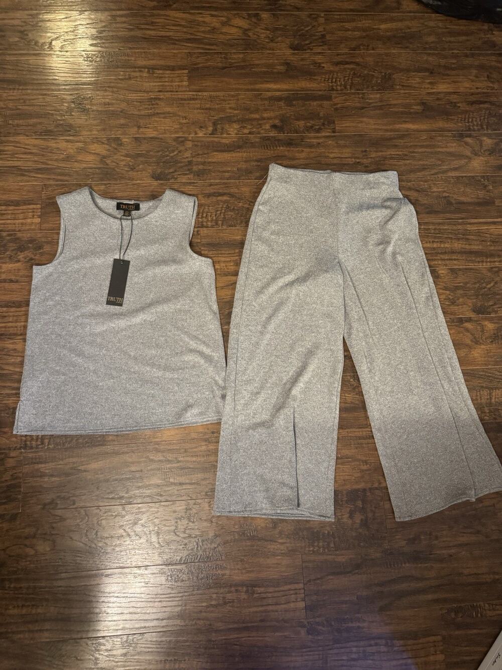 Truth by Republic Women Heather Grey 2 Piece Knit Set Wide Pants Sz:s